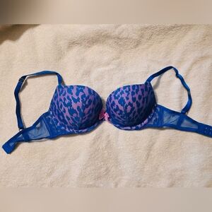 Stylish Blue and Pink Leopard Print Bra